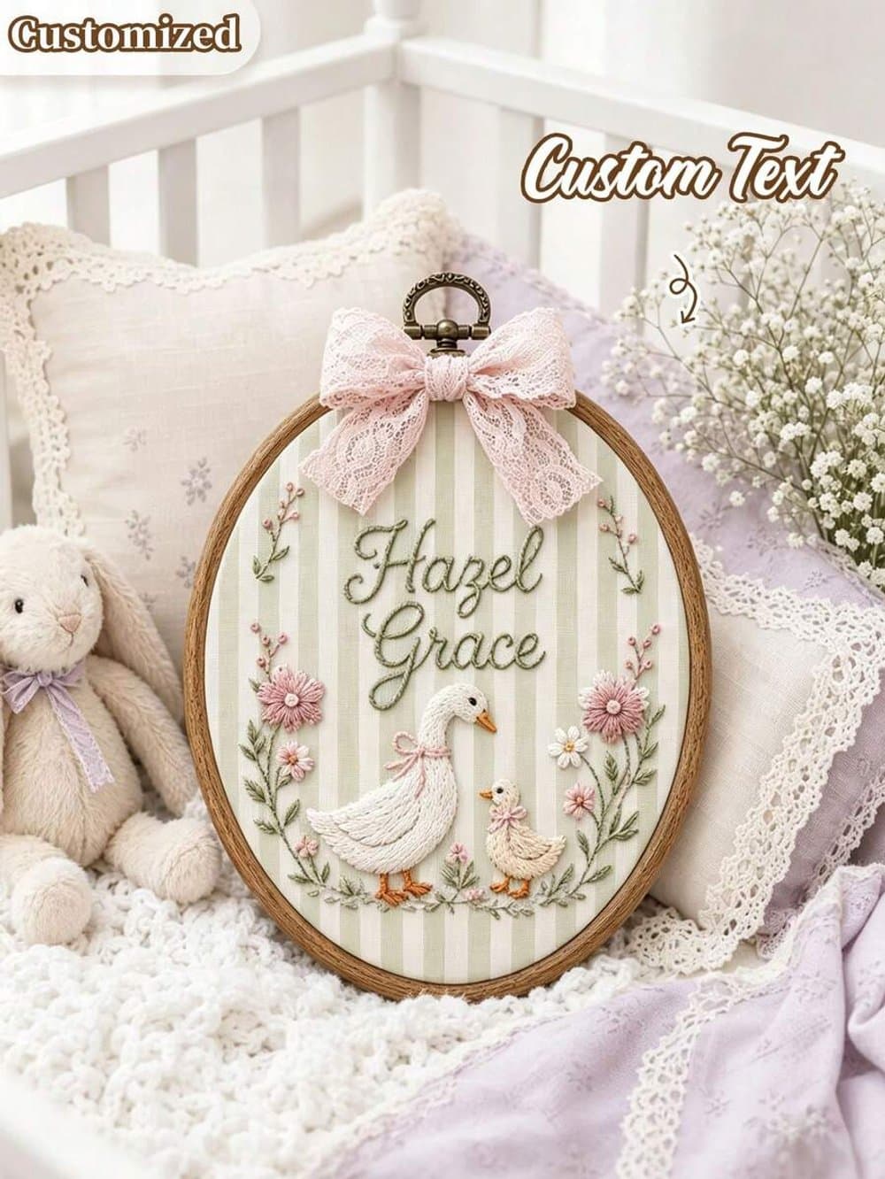 Custom Embroidered Name Circle Wall Art