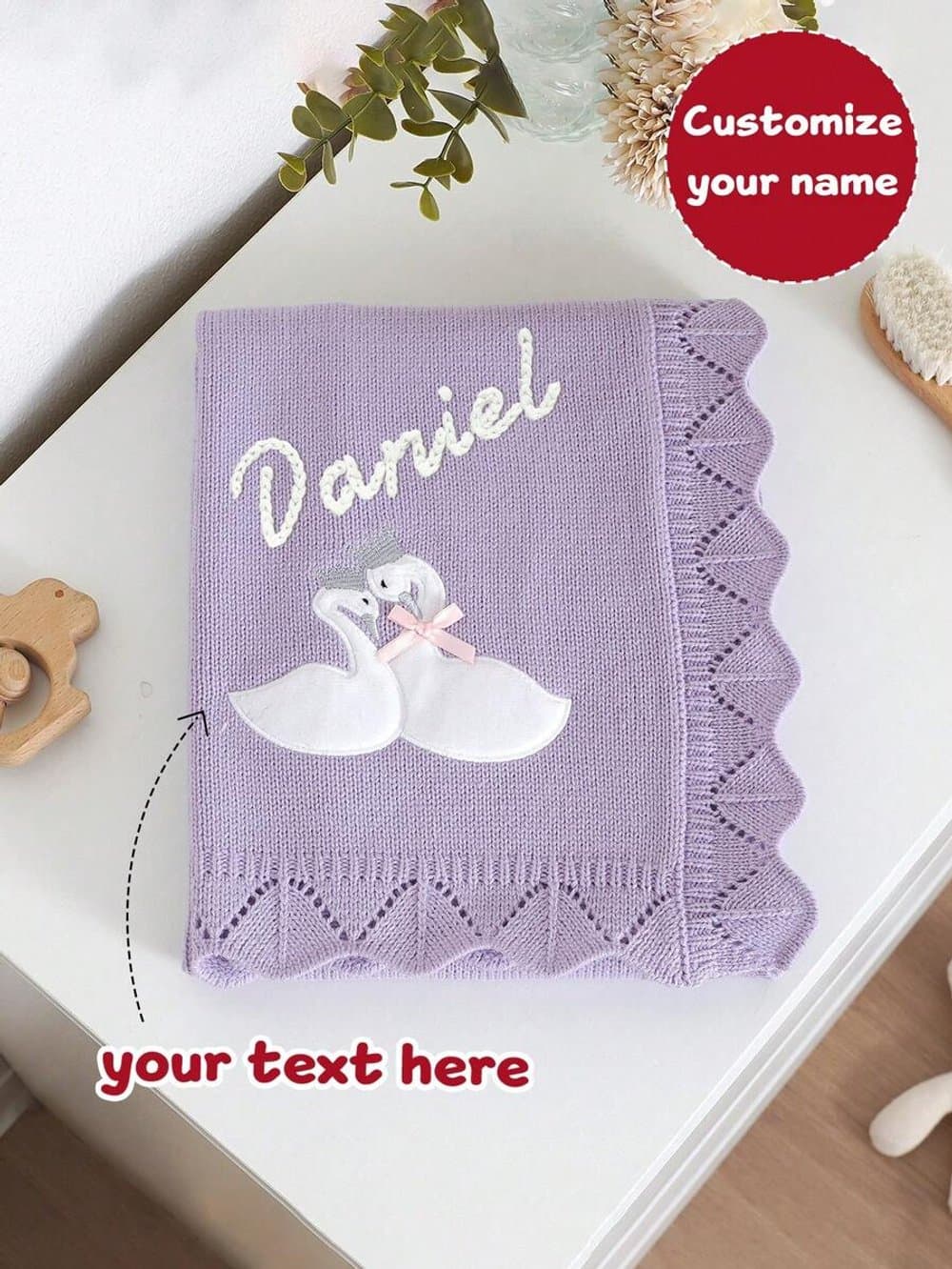 Custom Name Swan Embroidered Baby Blanket
