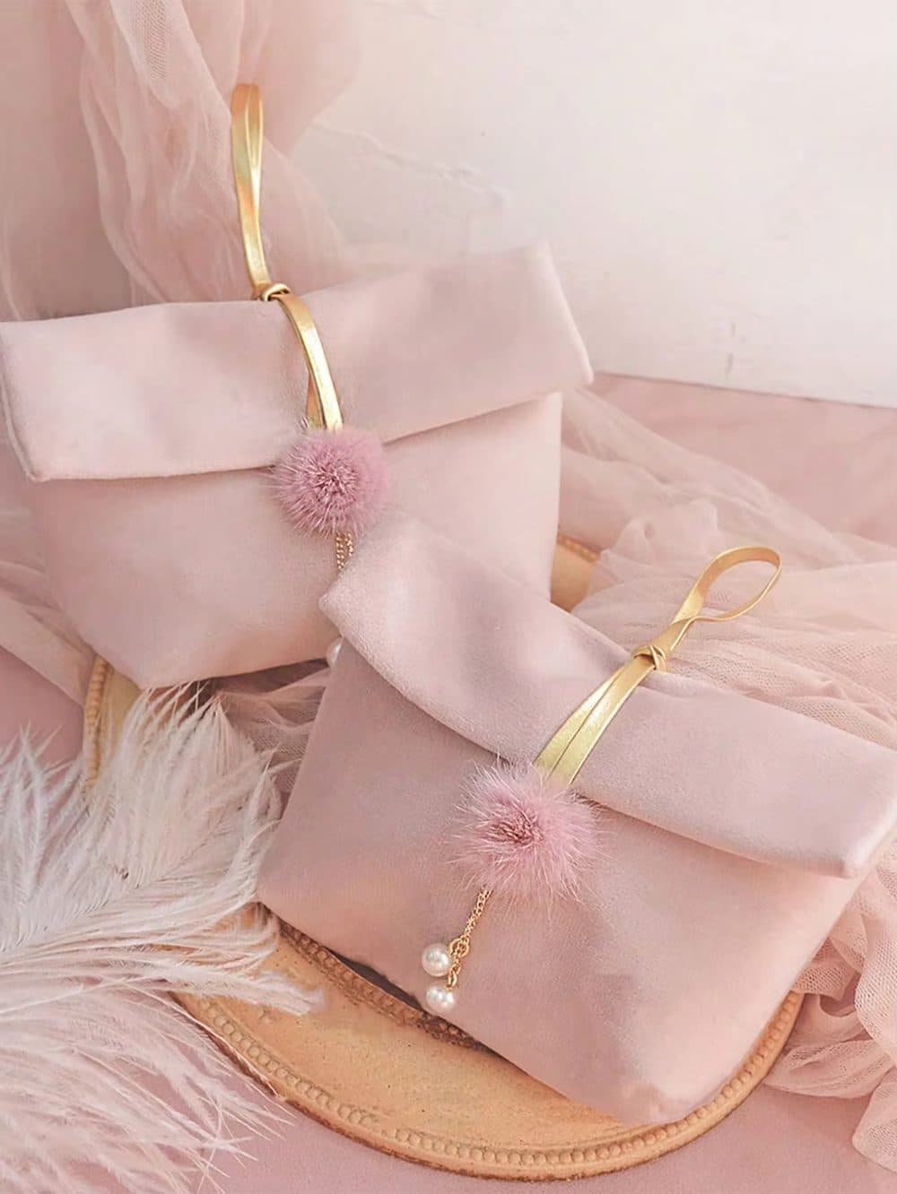 Pink Pearl Pompom Gift Bag